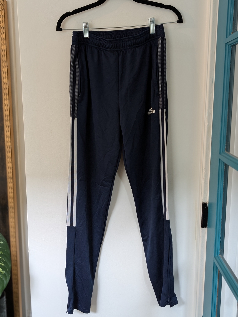 Adidas Kids Navy Blue Track Pants with White Stripes